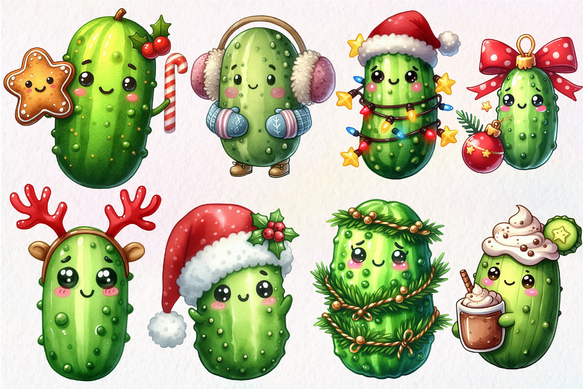 Christmas Kawaii Pickles Clipart, an Illustration by Dream Creation (Photo 5 of 7)