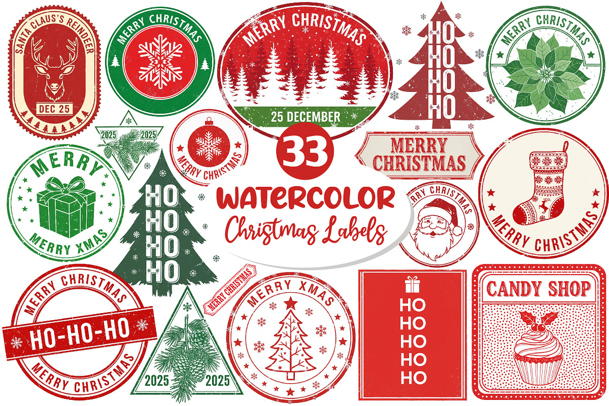 Vintage Christmas Stamp Collection, an Illustration by Dream Creation (Photo 1 of 7)