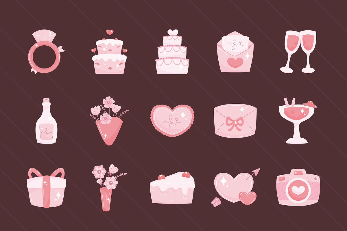 Romantic Wedding and Love Icons preview 2