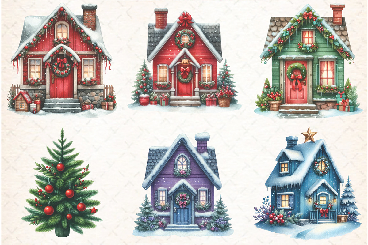 Watercolor Christmas Village Clipart, an Illustration by Libby Wishes (Photo 2 of 9)