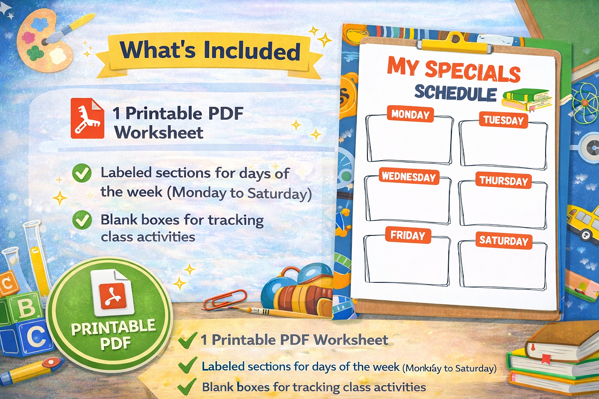 My Specials Schedule Printable, an Education Illustration by MIRoots Design Studio (Photo 3 of 4)
