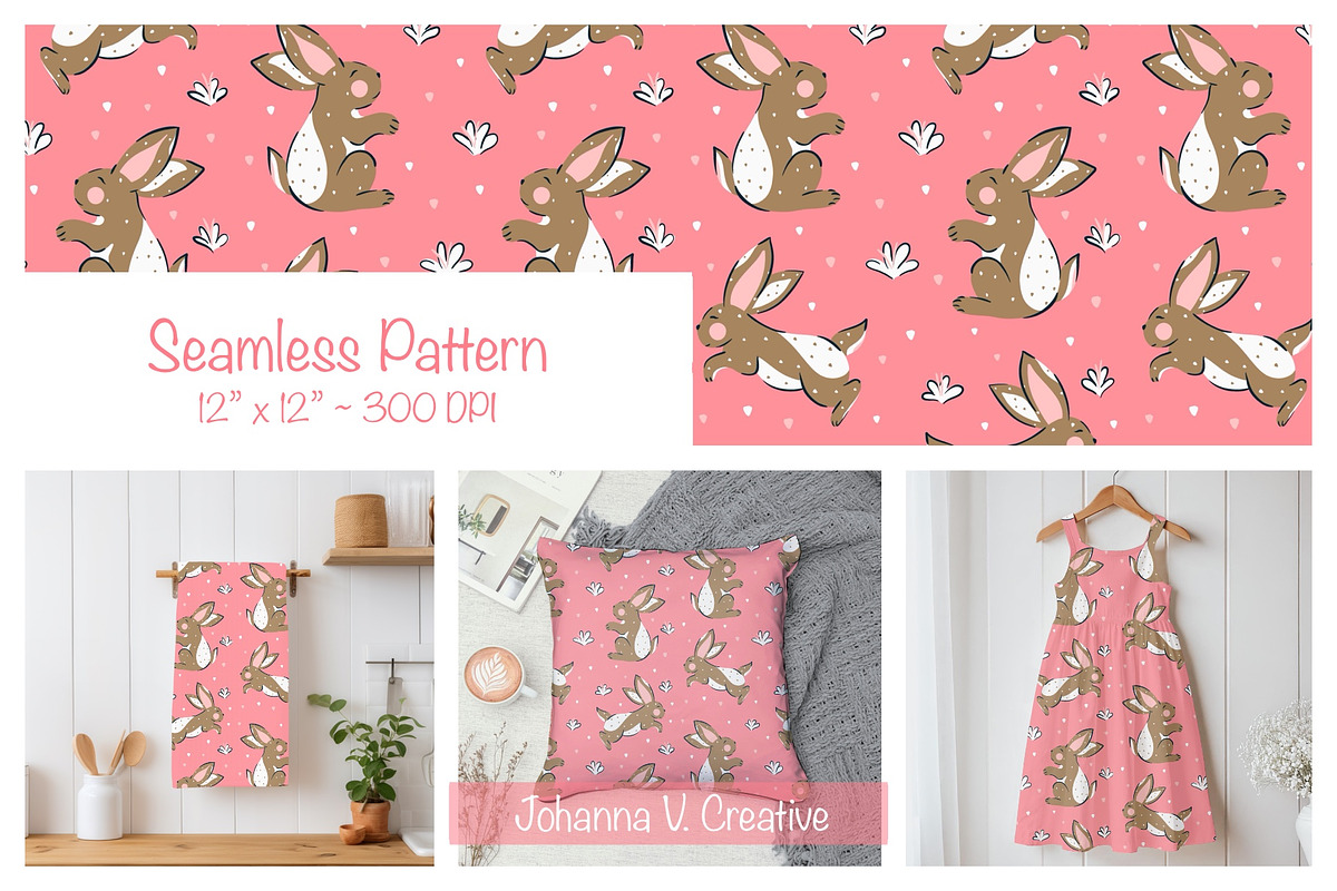 Whimsical Bunny Seamless Design, an Illustration by Johanna V. Creative (Photo 1 of 3)
