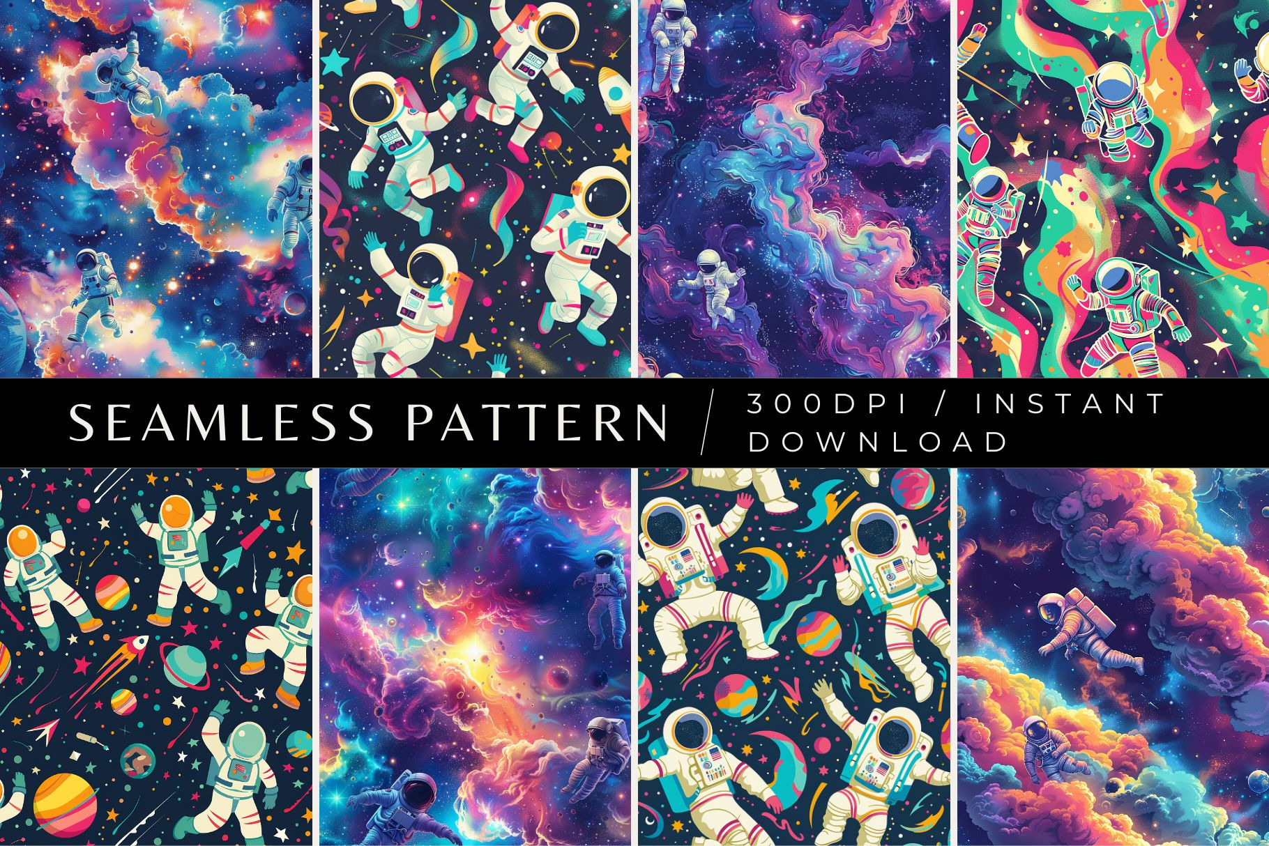 8 Whimsical Astronaut Patterns, a Pattern Graphic by Inknfolly