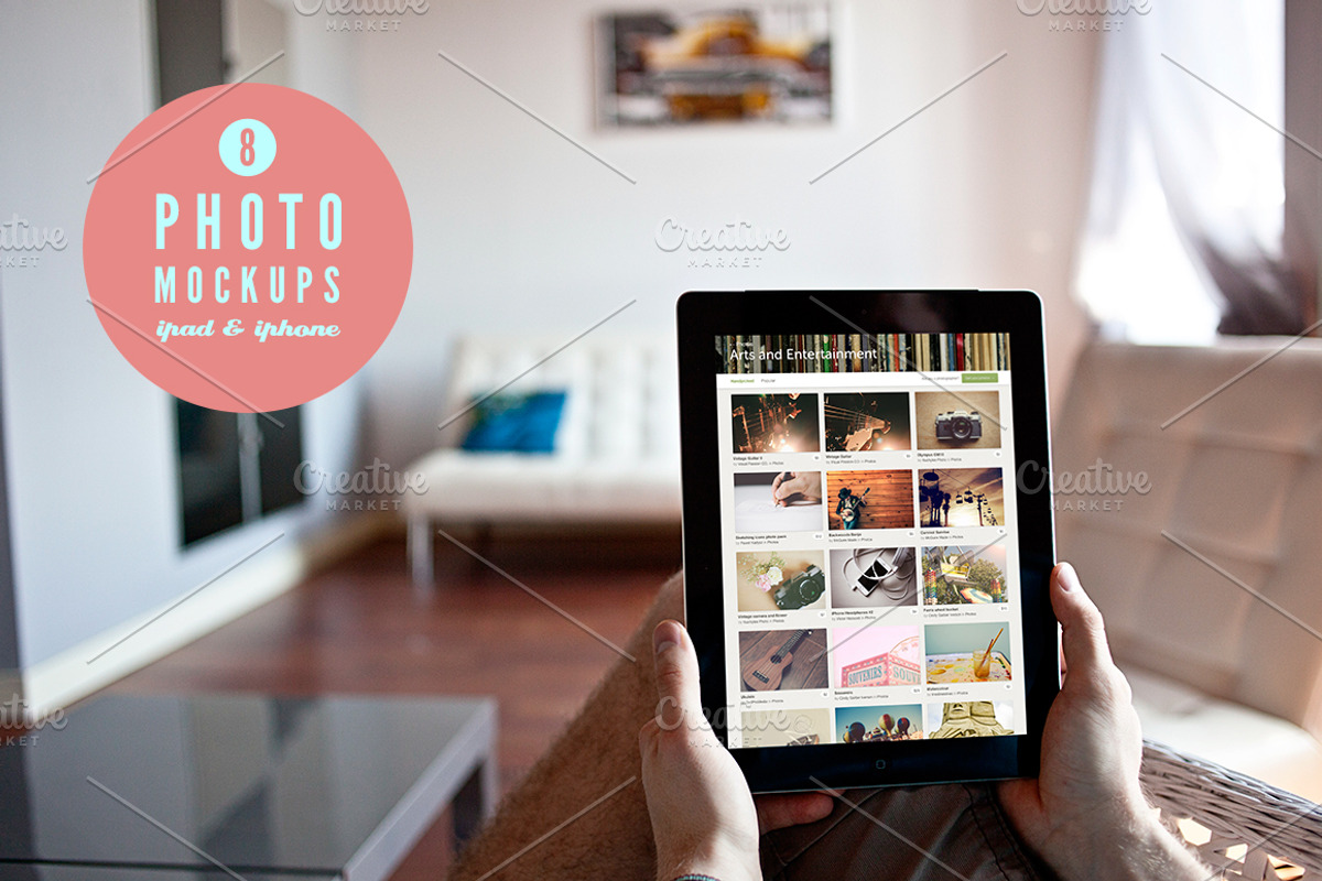 8 photo mockups- 5x iPad + 3x iPhone, an iPhone Mockup by show it better (Photo 1 of 5)