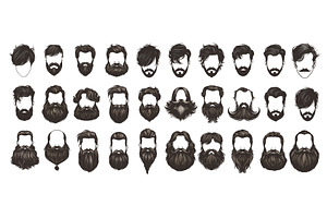 Sketch Beards And Mustaches Set