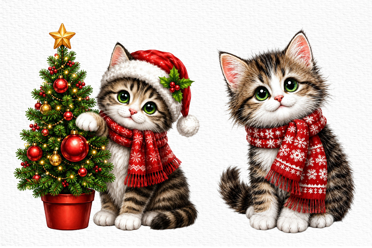 Whimsical Christmas Kitty Clipart, an Animal Illustration by Craft Nest (Photo 4 of 4)