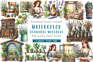 Botanical Wellness Watercolor Clipar, an Illustration by CreationArt