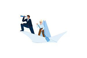 Businesspeople rowing paper boat and, a Person Illustration by pikepicture