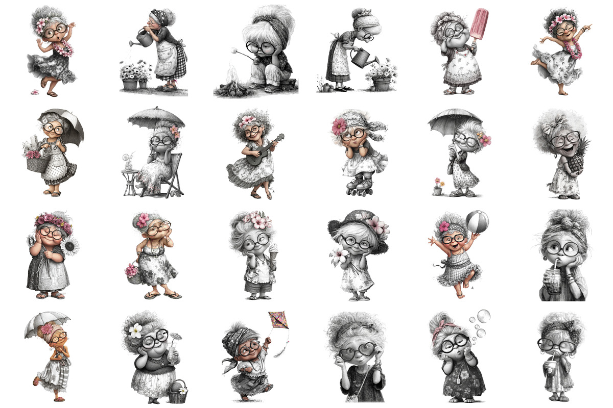Summer Funny Grandma Clipart, an Illustration by designcity5 (Photo 2 of 5)