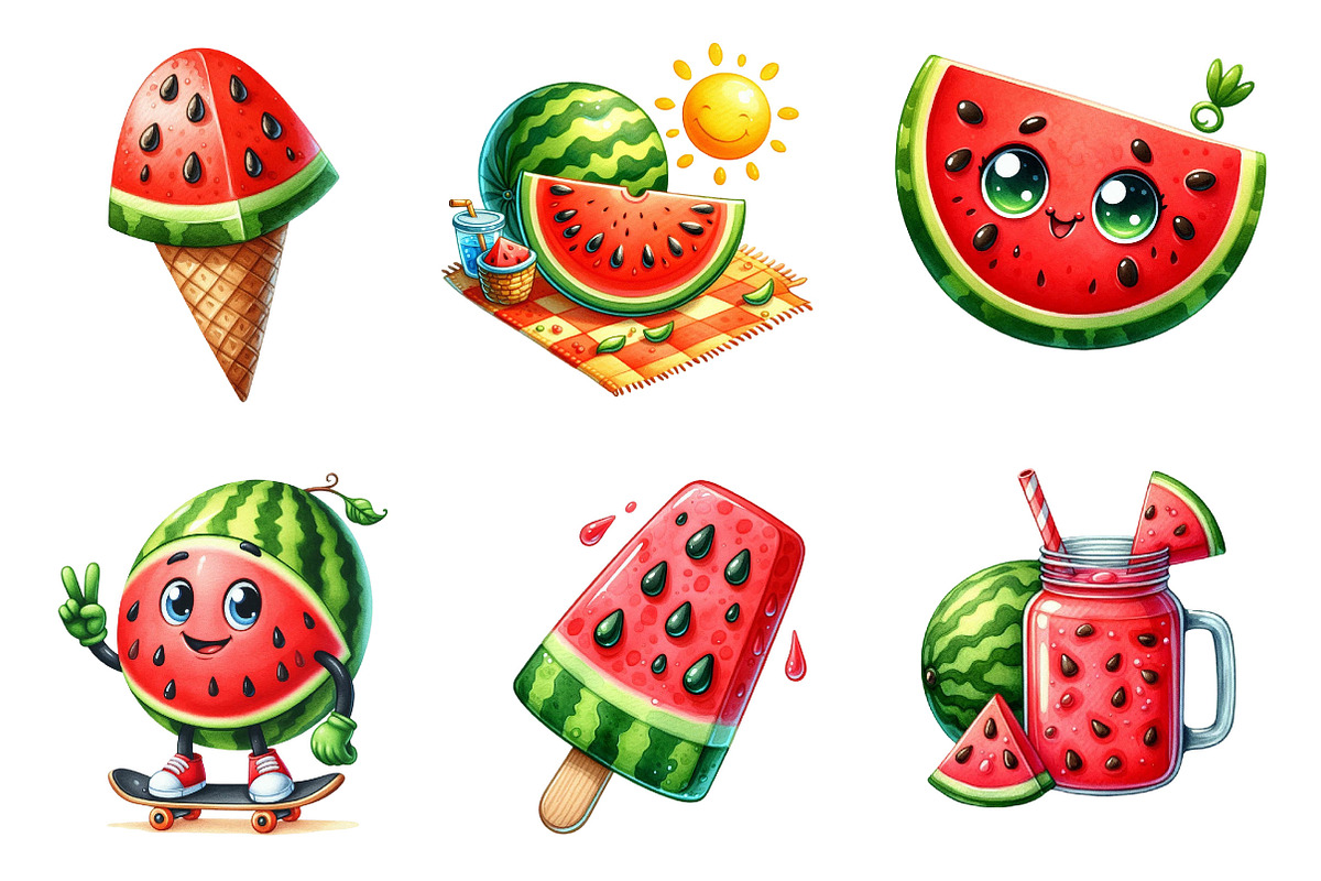 Summer Juicy Watermelon Clipart, an Illustration by Dream Creation (Photo 2 of 6)