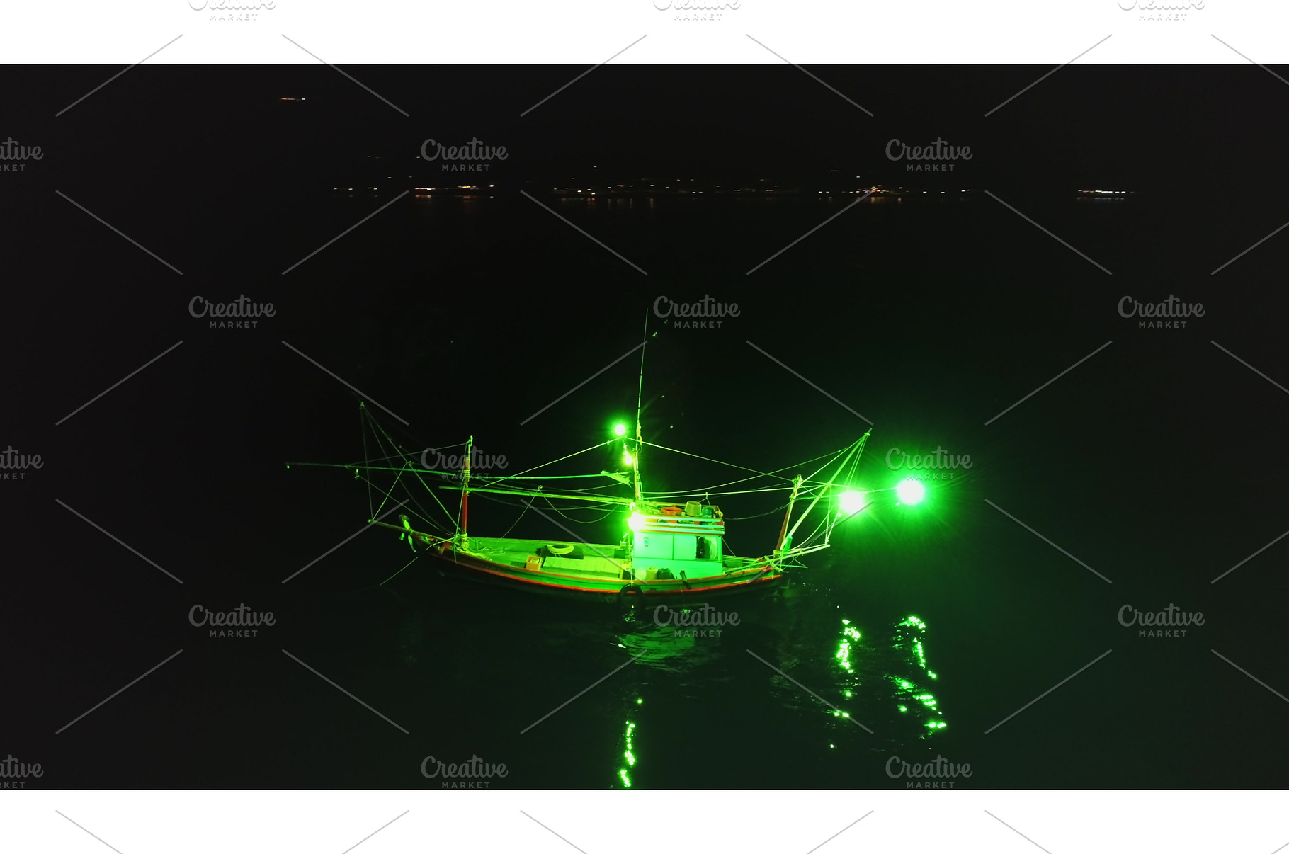 Fishing boat with green lights, a Transportation Photo by Goinyk