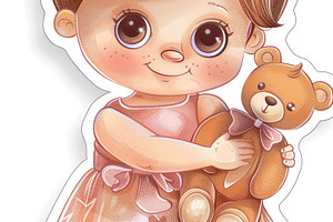 An adorable illustrated girl holding, a Photo by LOGOCREATIVE