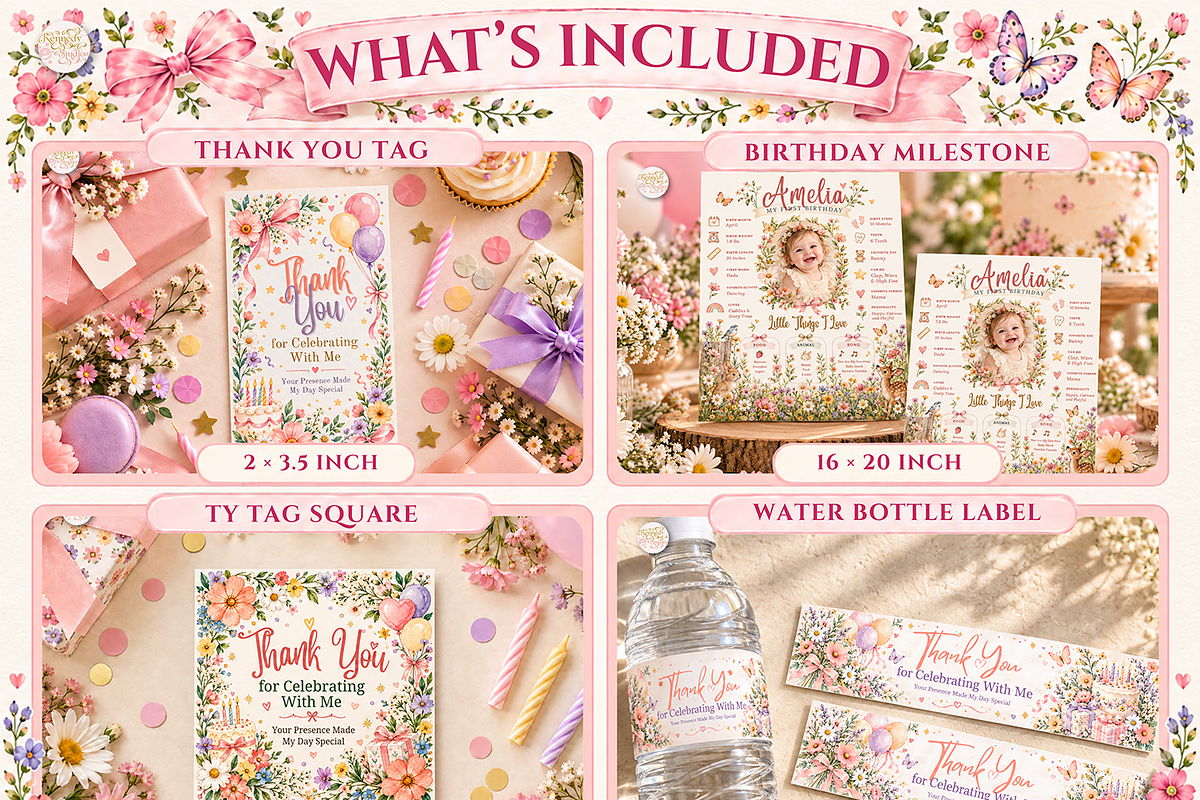 Wildflower Birthday Bundle Canva, a Marketing Template by KennedyStudio (Photo 2 of 20)