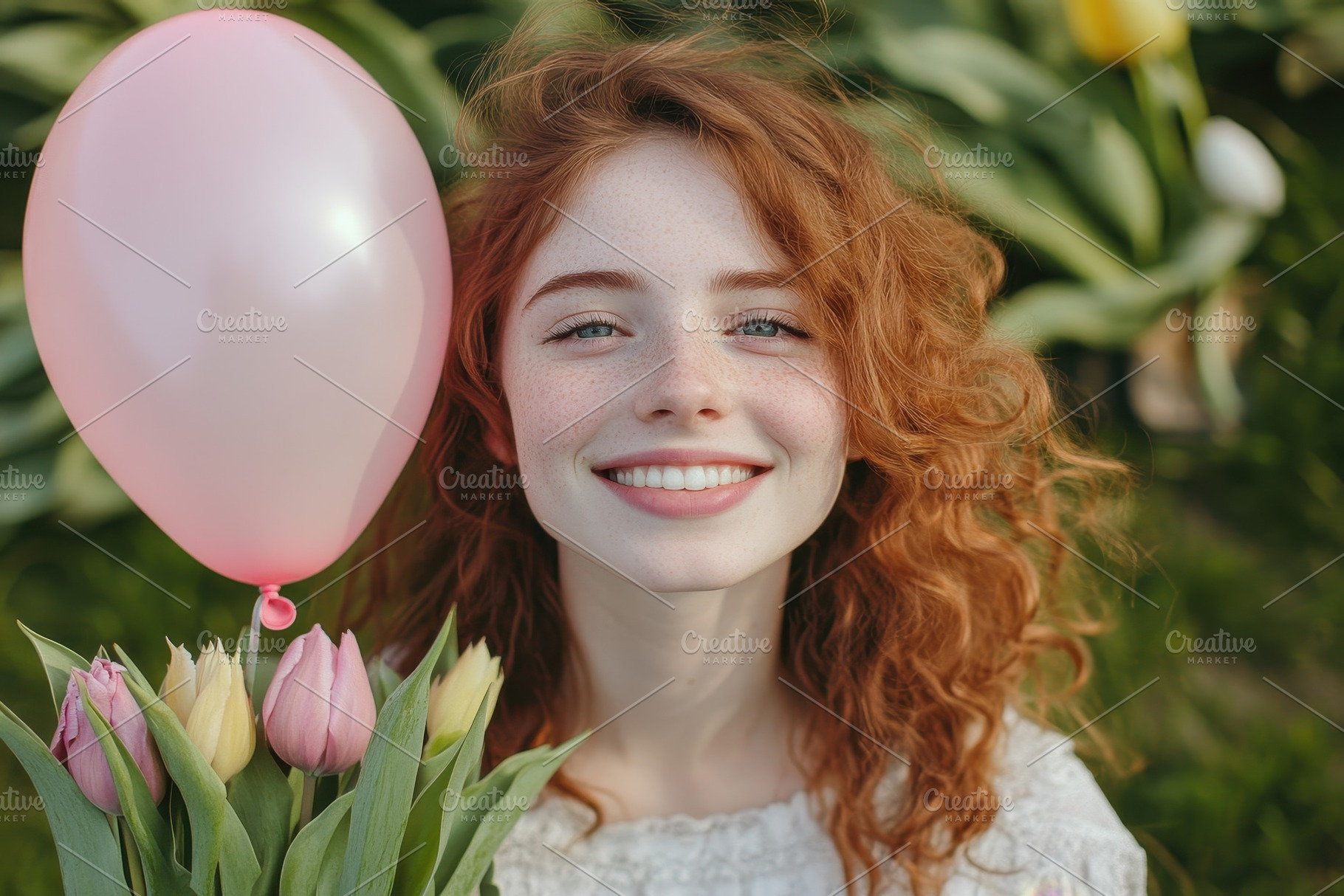 Joyful young woman with wavy hair, a Photo by Pavel_design