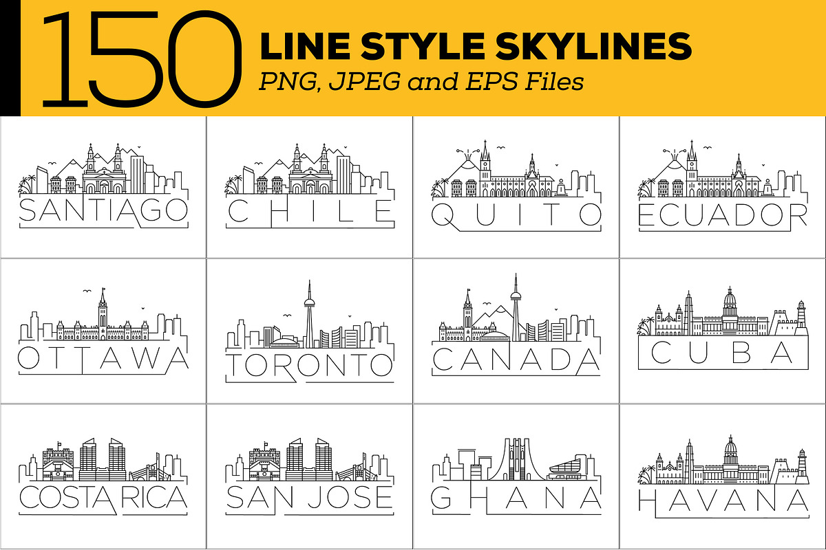 150 - Linear Style City Skylines, an Outline Icon by Kursat Unsal (Photo 13 of 18)
