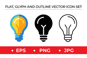 Light Bulb Idea Icons Flat & Outline, an Outline Icon by Artonix