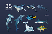 Blue Marine World Watercolor, an Animal Illustration by CreativeValuation (Thumbnail 2 of 12)