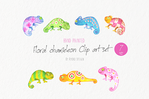 Chameleon clip art set Watercolor 