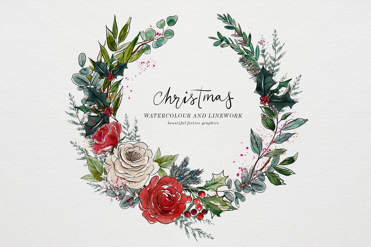 Christmas Watercolor and Inky Line, an Illustration by Twigs and Twine (Photo 2 of 12)
