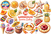Watercolor Summer Cookies Clipart, an Illustration by Dream Creation (Thumbnail 1 of 4)