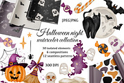 Halloween Watercolor Clipart Set, a Seasonal Illustration by ZabolotnaArt (Thumbnail 1 of 8)