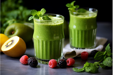 Cool Green fruit smoothie. Generate, a Food & Drink Photo by Ylivdesign