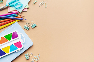 School supplies and stationery items creating a creative learnin, a School & Education Photo by Olena Rudo