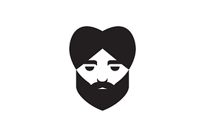 Cool Man Head Men Beard Flat Logo