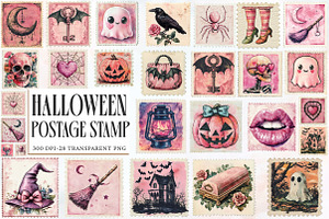 Pink Halloween Postage Stamp Clipart, an Illustration by Designworld