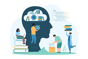 Digital library with AI, data file, a Technology Illustration by Flashvector