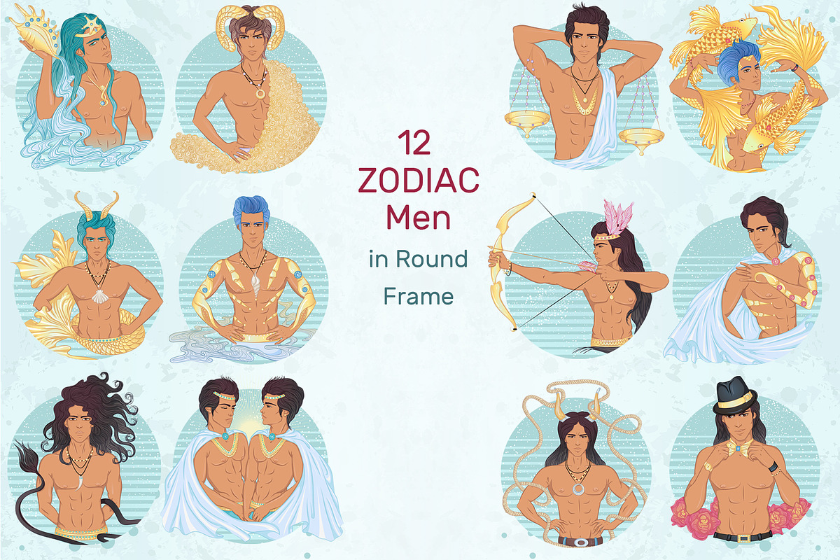 12 Zodiac Men Hand Drawn Collection, a Healthcare Illustration by ennona_art (Photo 3 of 11)