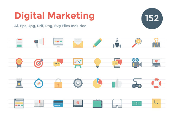 150 Flat Digital Marketing Icons