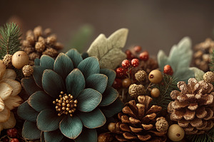 Rustic holiday floral arrangement with pinecones, berries, leave, a Holiday Photo by José Manuel Gelpi