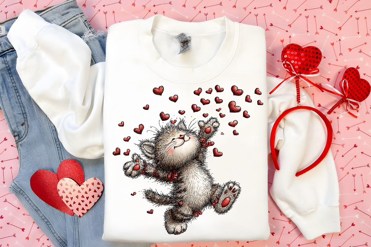 Whimsical Valentine Cat Clipart, an Illustration by Canvas Craft (Photo 6 of 6)