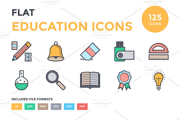125 Flat Education Icons