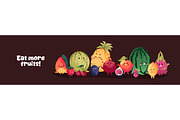 Cute funny fruits set + backgrounds, a Food Illustration by PaperTrident (Thumbnail 3 of 8)