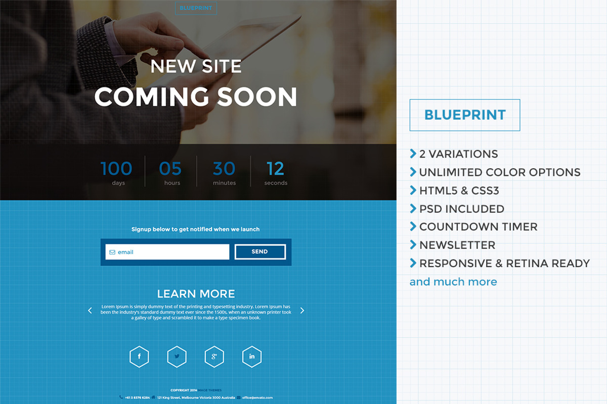 Blueprint - Responsive Co. Soon Page, a Landing Page Template by Mage Themes (Photo 1 of 3)