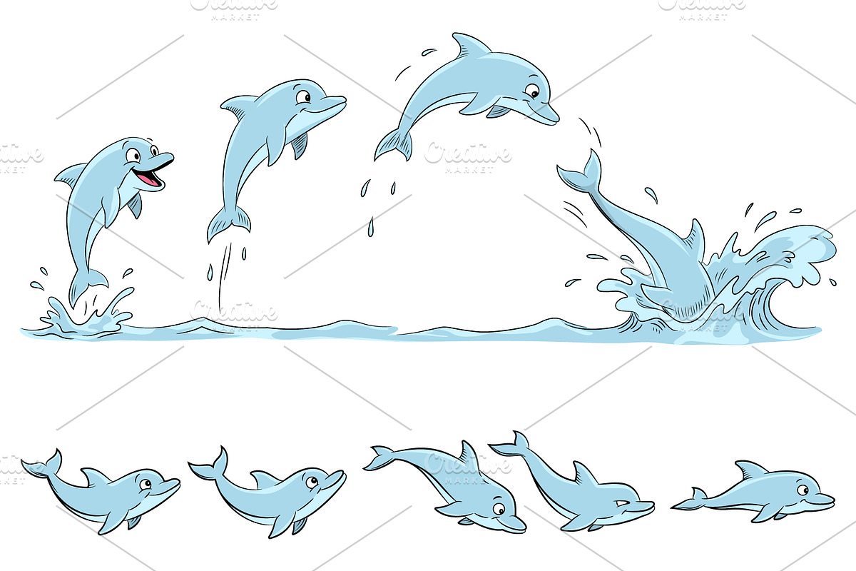 Dolphin Cartoon Sprite Sheet SVG, an Animal Illustration by Ghagra (Photo 2 of 3)