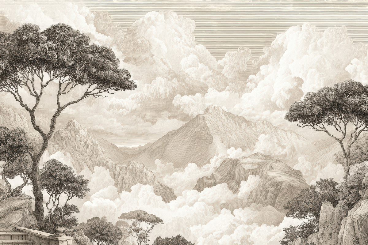 Rolling Hills and Clouds Wallpaper, a Decorative Illustration by Virgo Studio