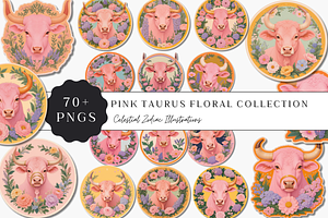 Pink Taurus Floral Collection , an Illustration by Jakayla Digital Co