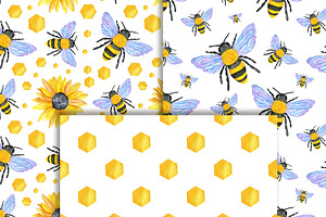 Watercolor Bee Clipart & Patterns