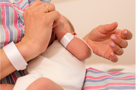 The mom is breastfeeding her newborn, a Health & Medical Photo by oksix
