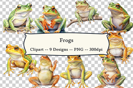 9 Frogs Clipart