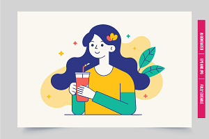 Woman blue hair red drink, an Illustration by Tanuart