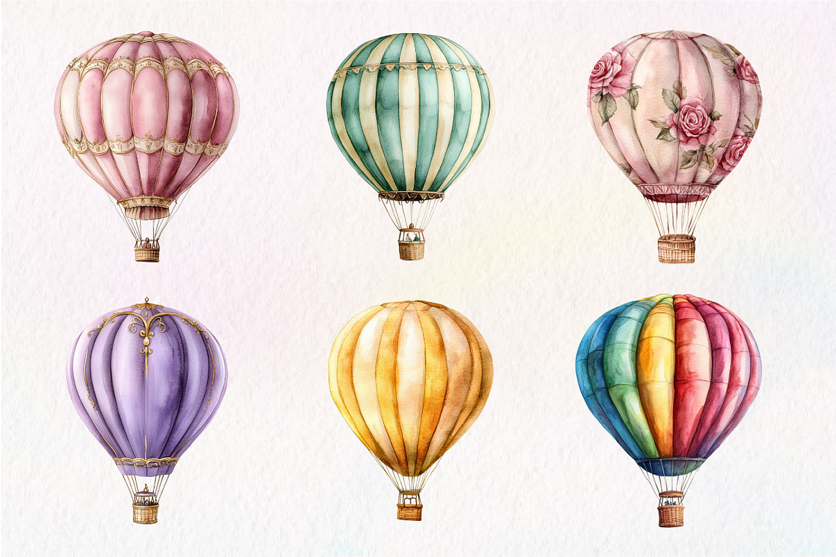 Pastel Hot Air Balloons Clipart, an Illustration by Dream Creation (Photo 2 of 6)