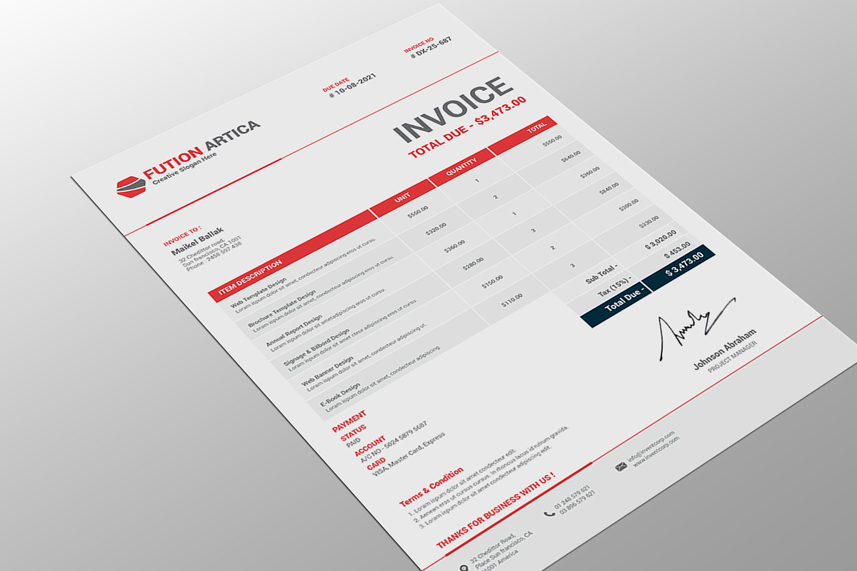 Invoice Fution Design-1, a Print Template by alimran24 (Photo 3 of 7)