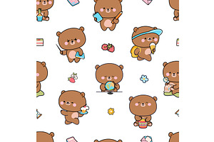 Bears seamless pattern. Kawaii bear, an Animal Illustration by Valerie Bodnar