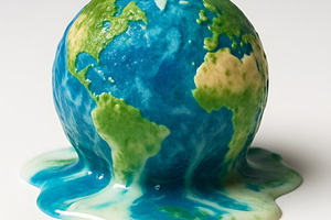 Melting Earth sphere resembling ice cream on white surface, an Abstract Photo by GoodGoods