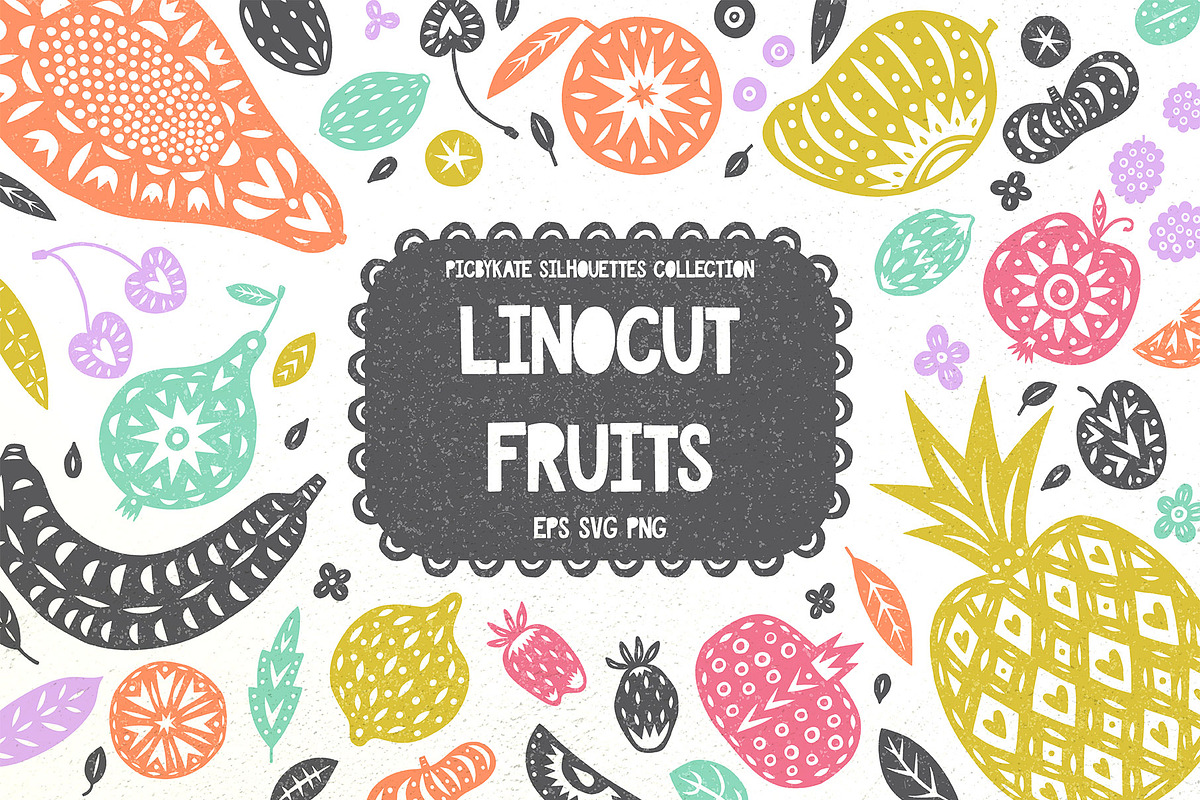 Linocut Fruit Silhouettes Collection, a Graphic by PicByKate (Photo 1 of 6)