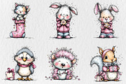 Quirky Pink Christmas Animal Clipart, an Illustration by Rose Art (Thumbnail 4 of 7)
